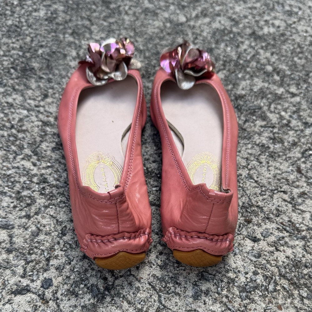 Elie Tahari Ballet Flats Womens 7 (EU 37.5) Pink Patent Leather Metallic Rosette - Picture 5 of 11